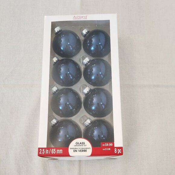 Ashland Navy Blue Christmas glass ornaments - 8 pieces/2.5 inches - Picture 1 of 6